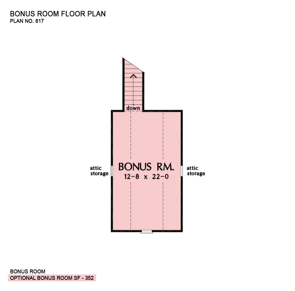 This is the bonus room floor plan image for ranch house plan 817 The Crabtree