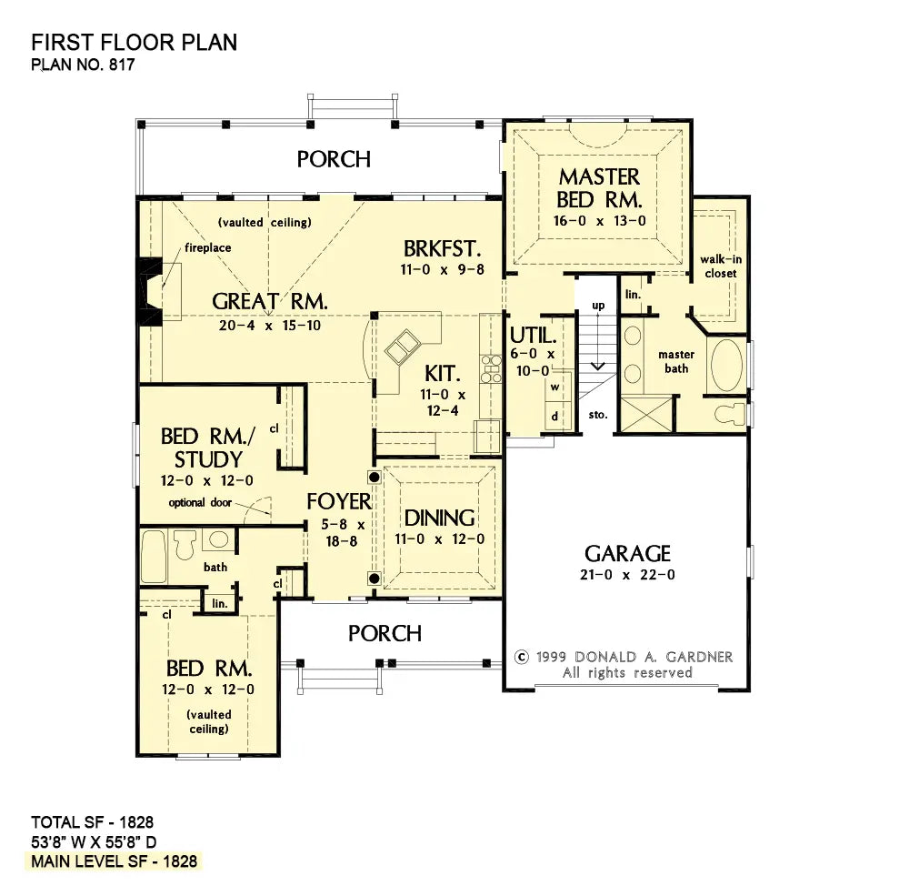 This is the first floor plan image for simple house plan 817 The Crabtree