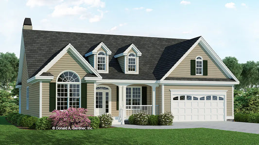 This is an illustration of the front of simple house plan 817 The Crabtree