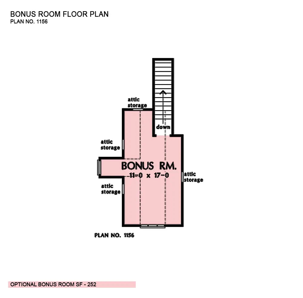 This is the bonus room floor plan image for cottage house plan 1156 The Crenshaw