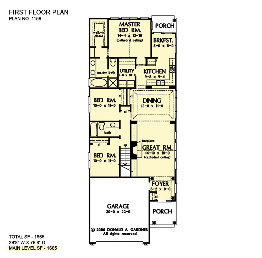 This is the first floor plan image for small house plan 1156 The Crenshaw