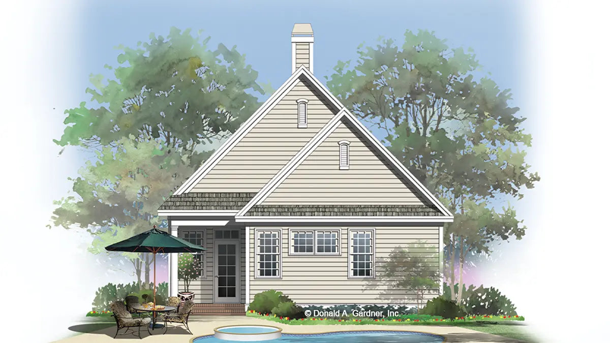 This is an illustration of the rear of narrow lot house plan 1156 The Crenshaw