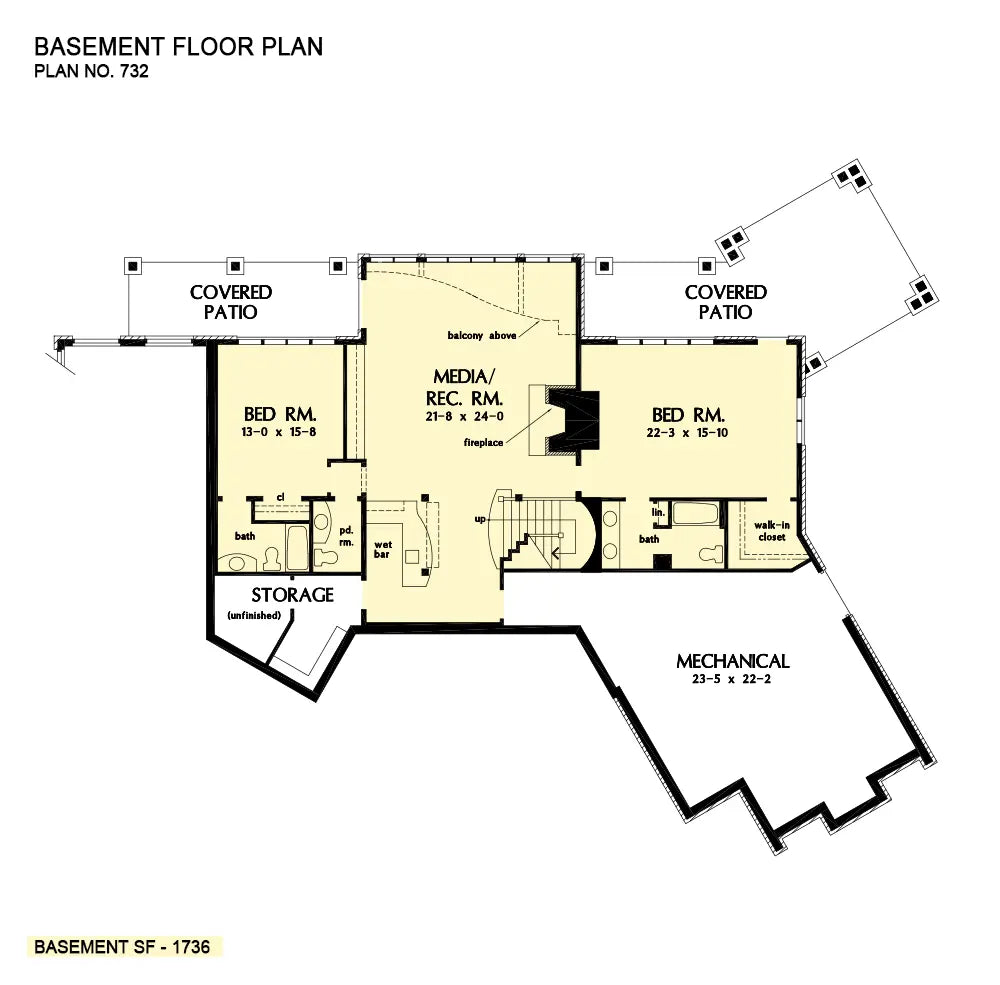 This is the basement floor plan image for hillside house plan 732 The Crowne Canyon