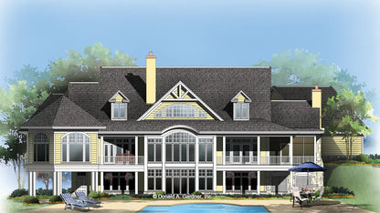 This is an illustration of the rear of hillside house plan 732 The Crowne Canyon