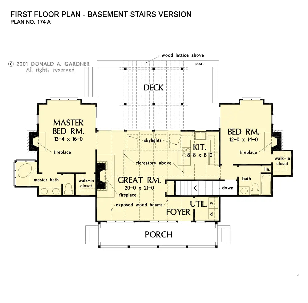 This is the first floor plan image for country house plan 174 The Cullowhee if the home is built over a basement