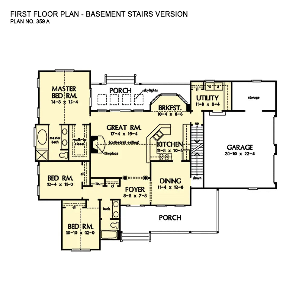 This is the first floor plan image for ranch house plan 359 The Culver if the home is built over a basement