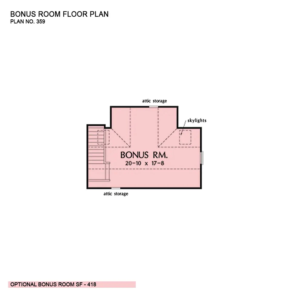 This is the bonus room floor plan image for three bedroom house plan 359 The Culver