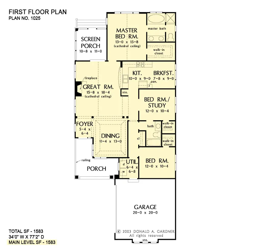 This is the first floor plan image for small house plan 1025 The Currier