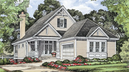 This is an illustration of the front of small house plan 1025 The Currier