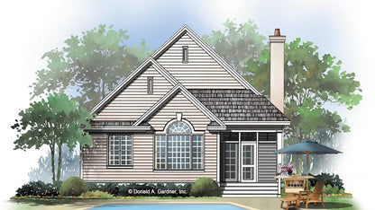 This is an illustration of the rear of narrow lot house plan 1025 The Currier