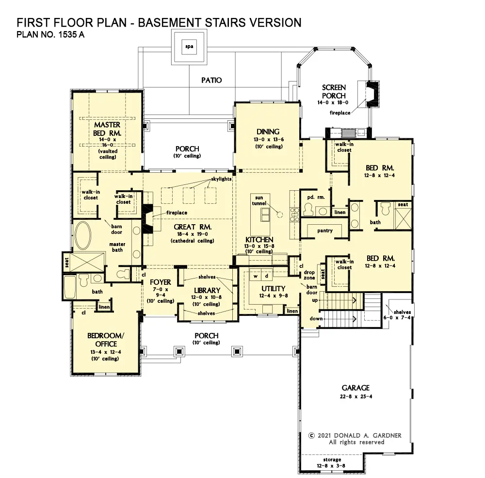 This is the first floor plan image for family house plan 1535 The Curtis if the home is built over a basement