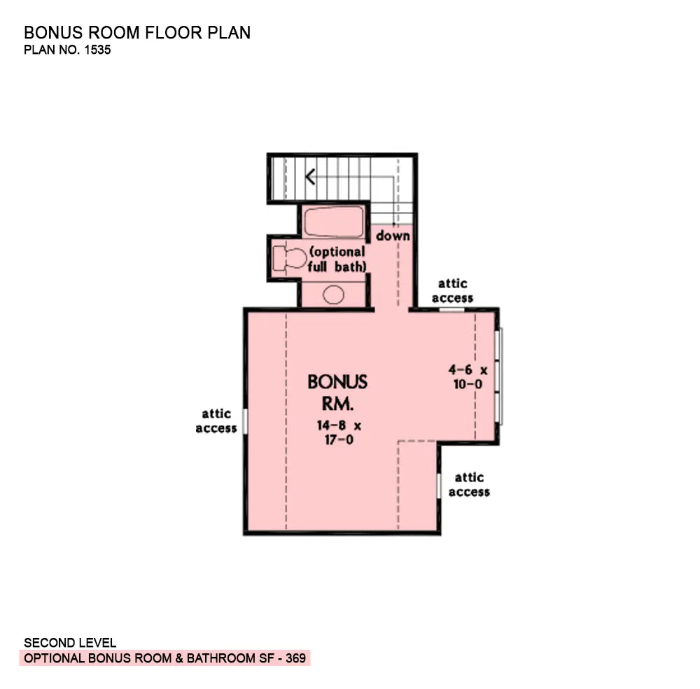 This is the bonus room floor plan image for ranch house plan 1535 The Curtis