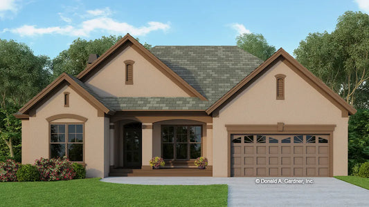 This is an illustration of the front of three bedroom house plan 906 The Cypress