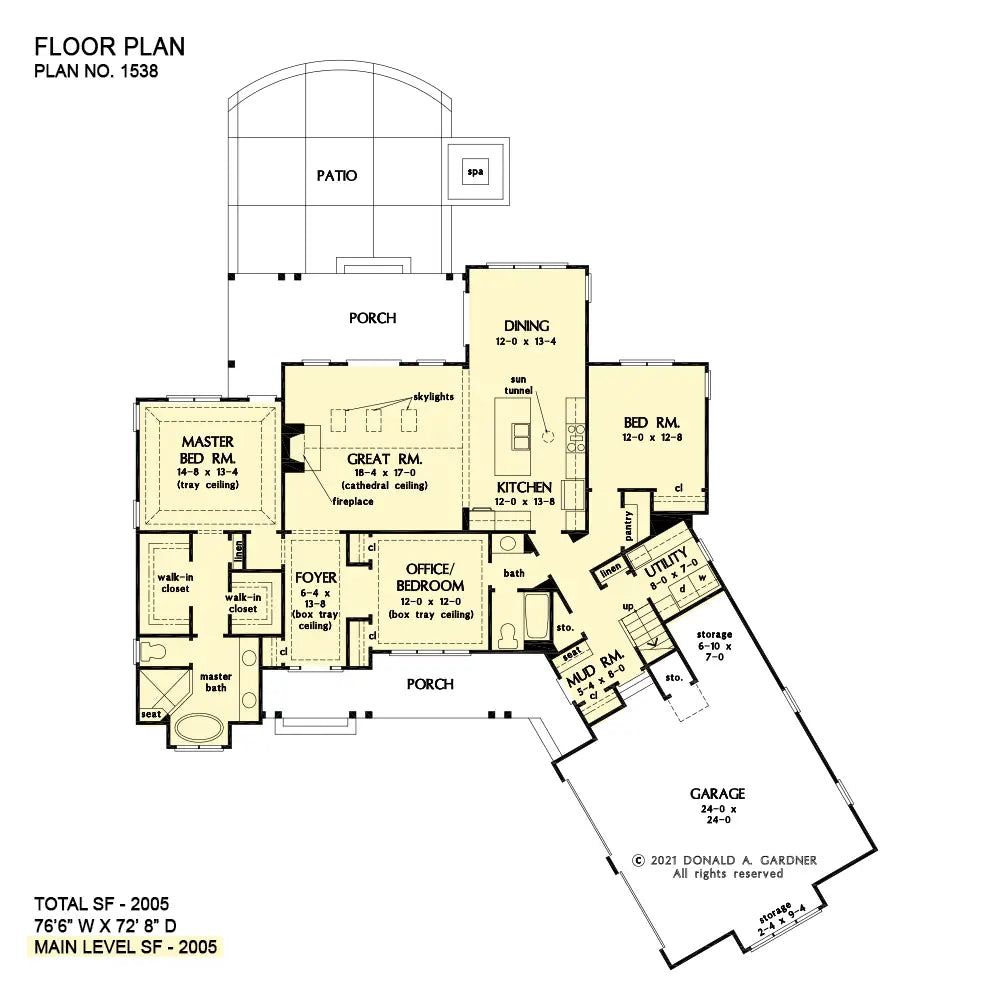 This is the first floor plan image for three bedroom house plan 1538 The Cyrus