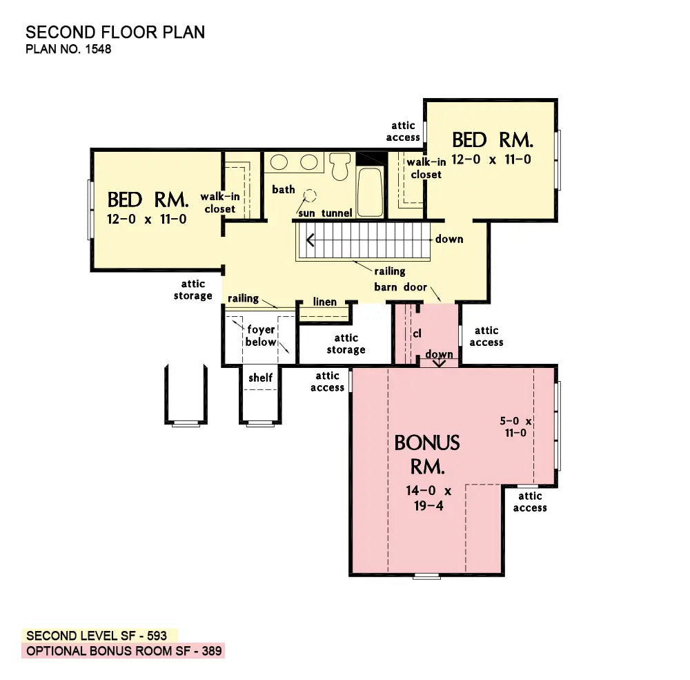 This is the second floor plan image for narrow lot house plan 1548 The Dahlia