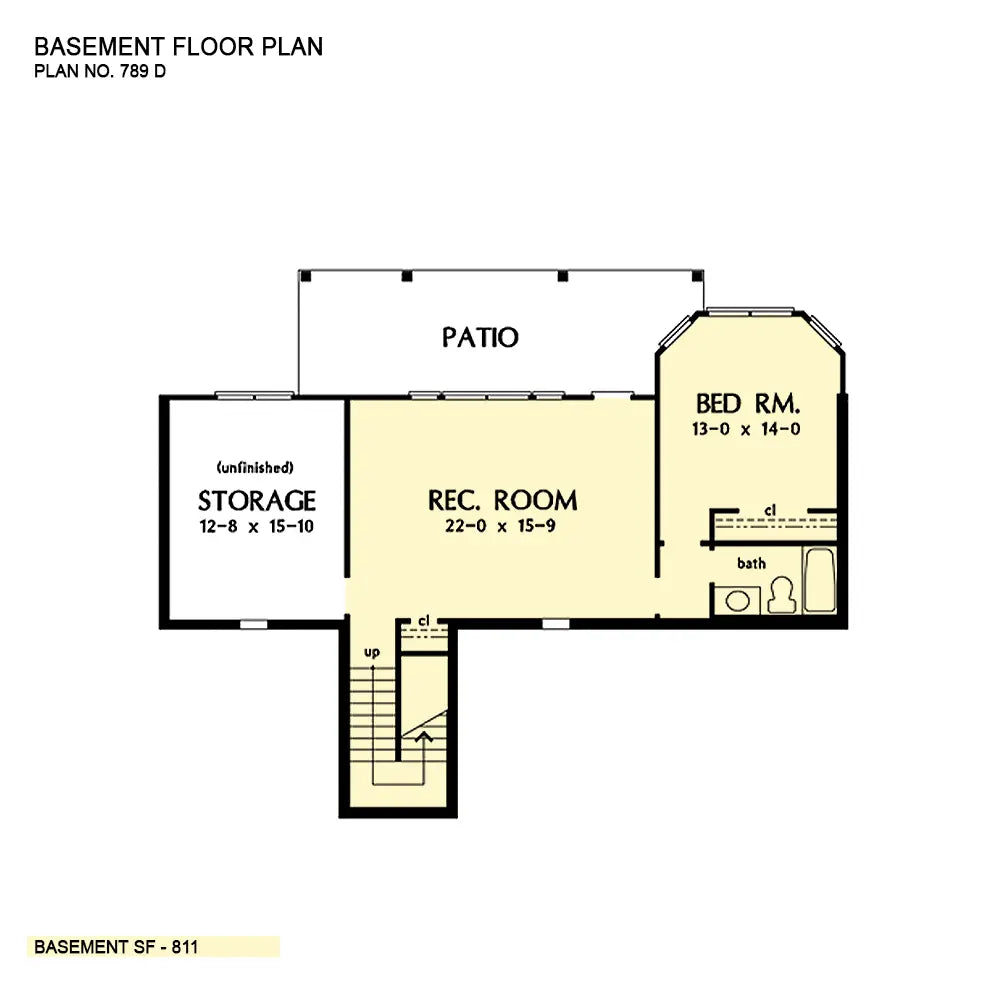 This is the basement floor plan image for four bedroom house plan 789 The Dakota