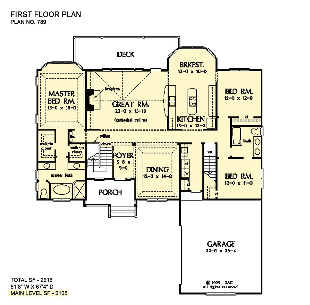 This is the first floor plan image for walkout basement house plan 789 The Dakota