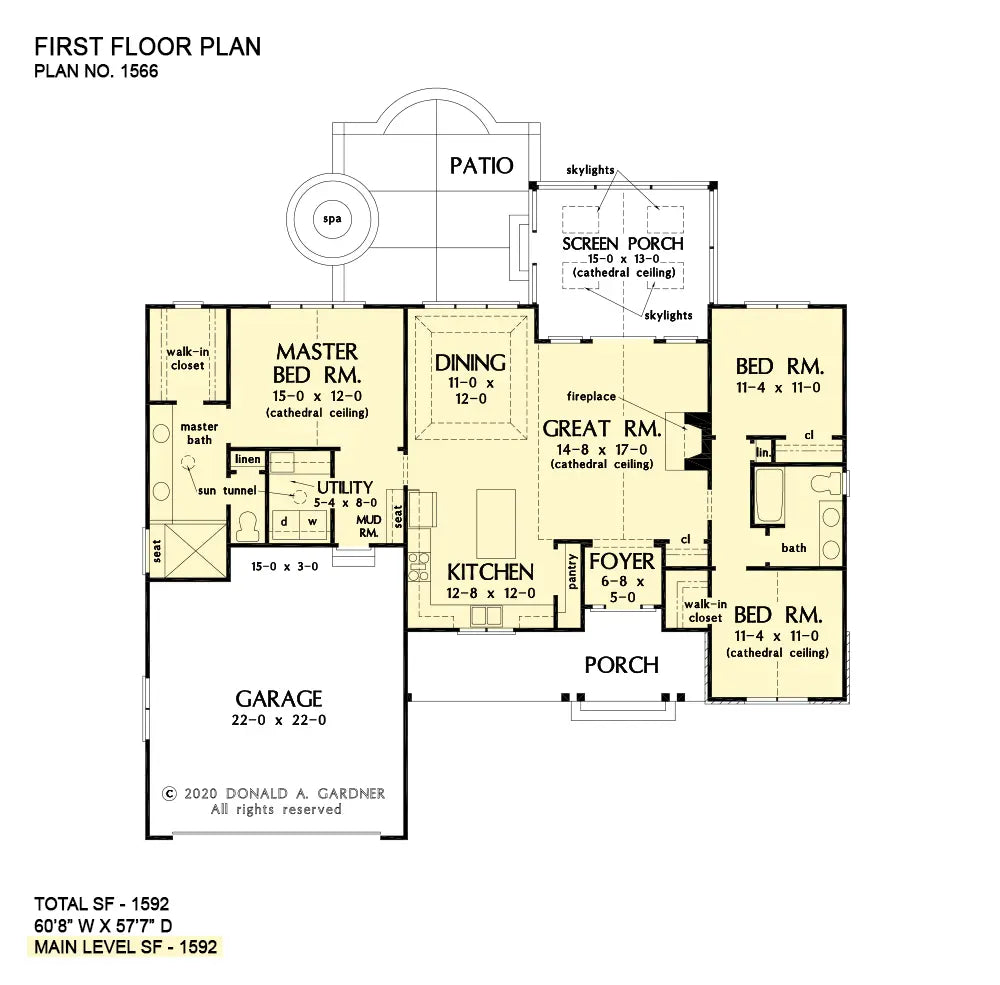 This is the first floor plan image for Craftsman house plan 1566 The Darren