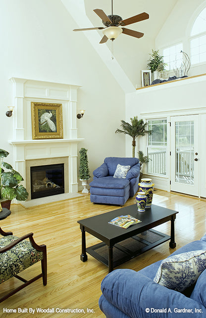 Fireplace and mantel in the great room. The Dayton plan 1008.