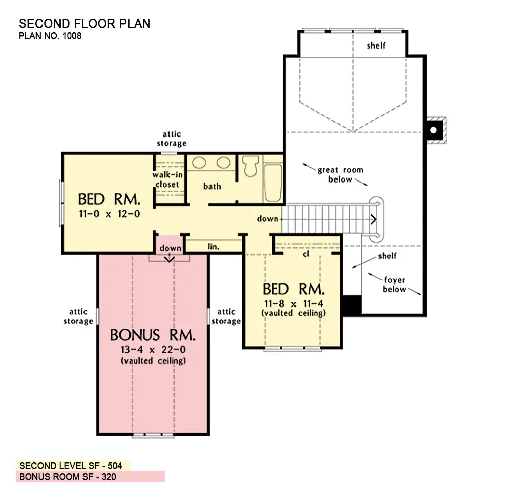 This is the second floor plan image for cottage house plan 1008 The Dayton