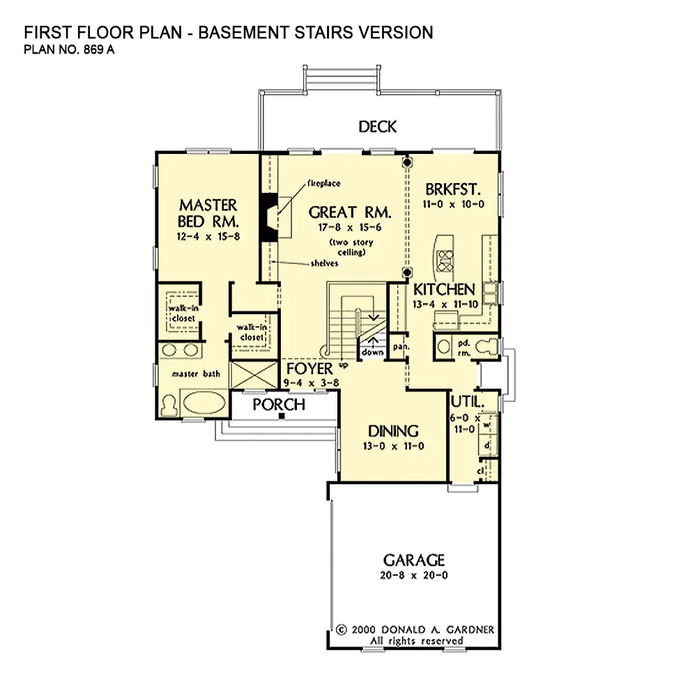 This is the first floor plan image for two story house plan 869 The Denmark if the home is built over a basement