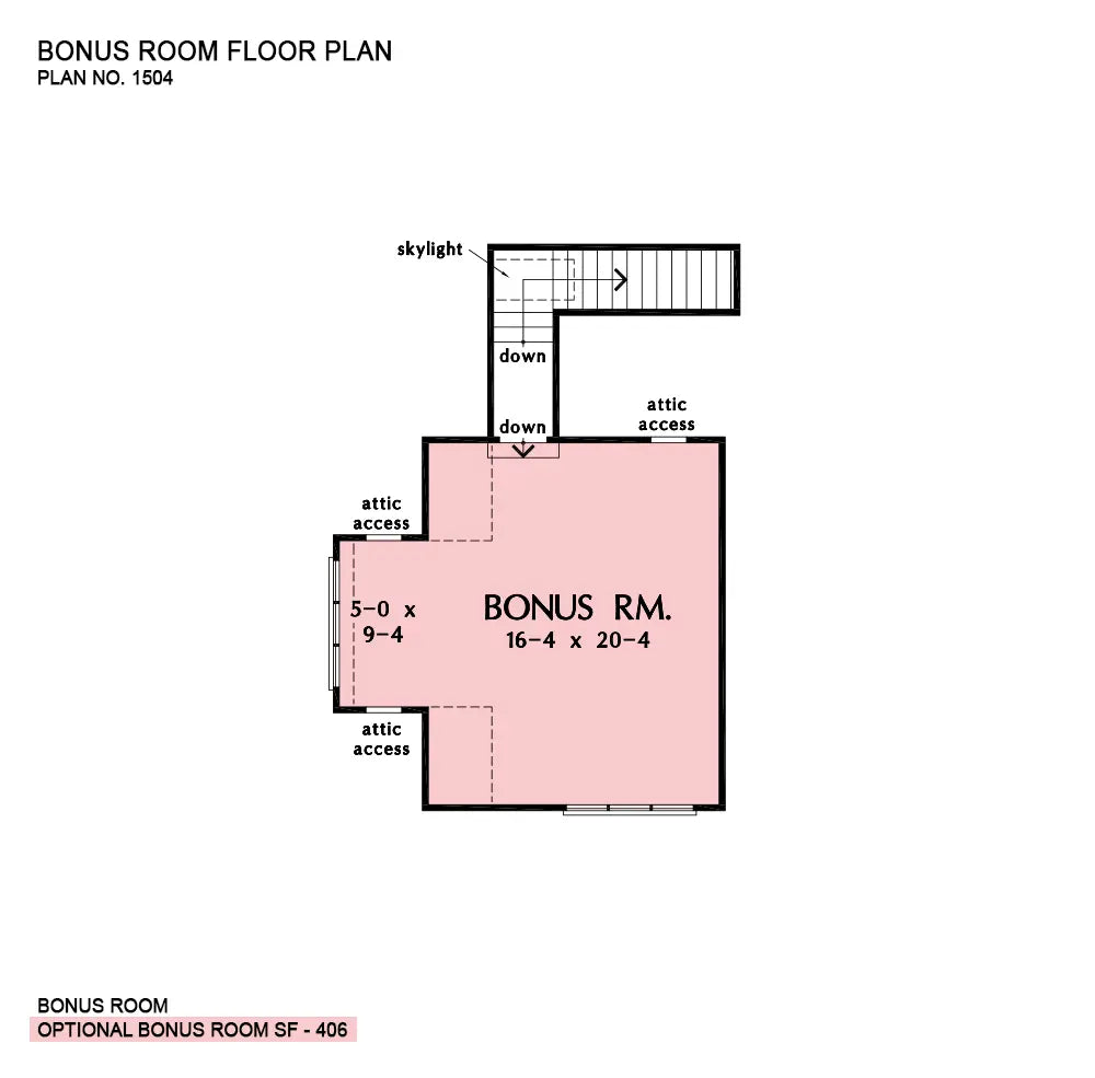 This is the bonus room floor plan image for simple house plan 1504 The Dermot