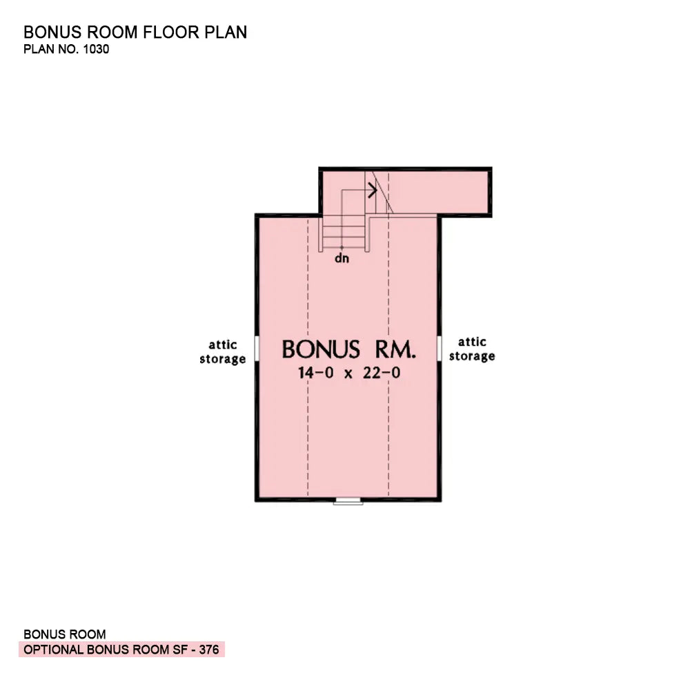 This is the bonus room floor plan image for 3 bedroom house plan 1030 The Dewfield