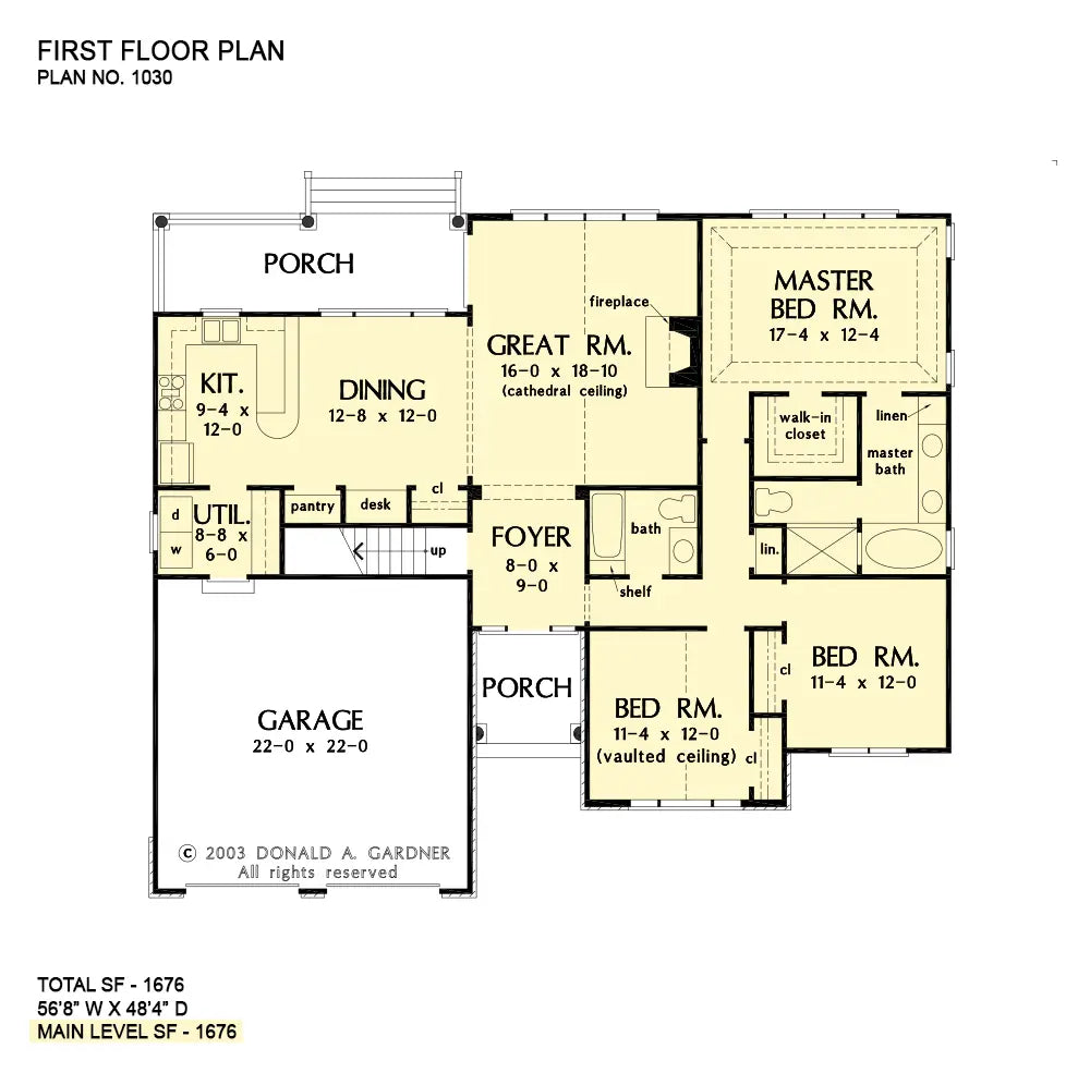 This is the first floor plan image for small house plan 1030 The Dewfield