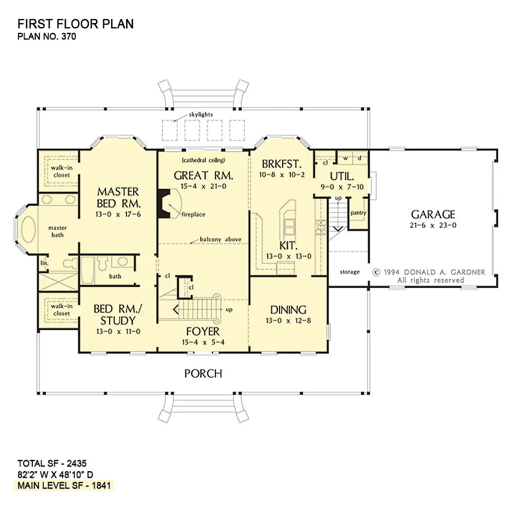 This is the first floor plan image for country house plan 370 The Dobbins