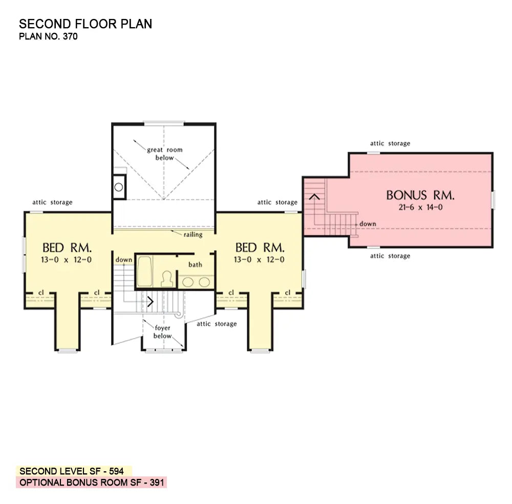 This is the second floor plan image for four bedroom house plan 370 The Dobbins