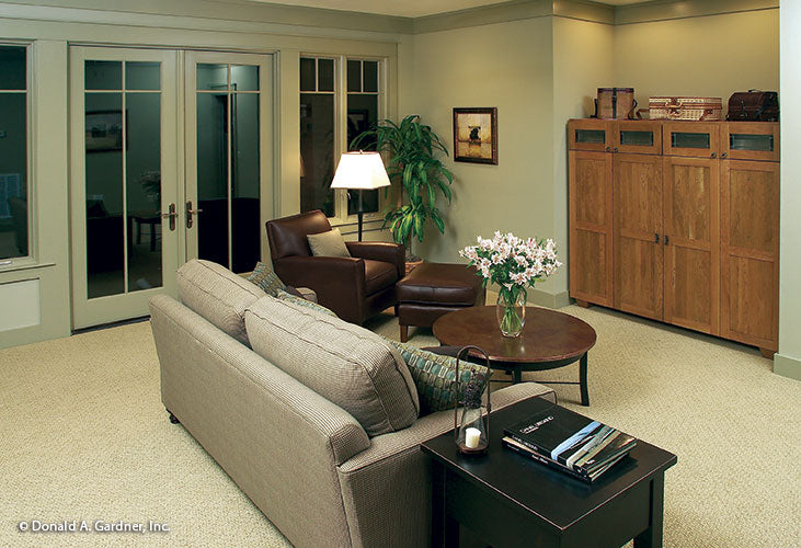 French doors in the entertainment room. The Dogwood Ridge plan 5005.