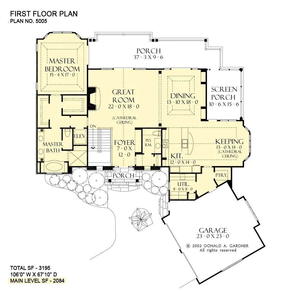 This is the first floor plan image for walkout basement house plan 5005 The Dogwood Ridge