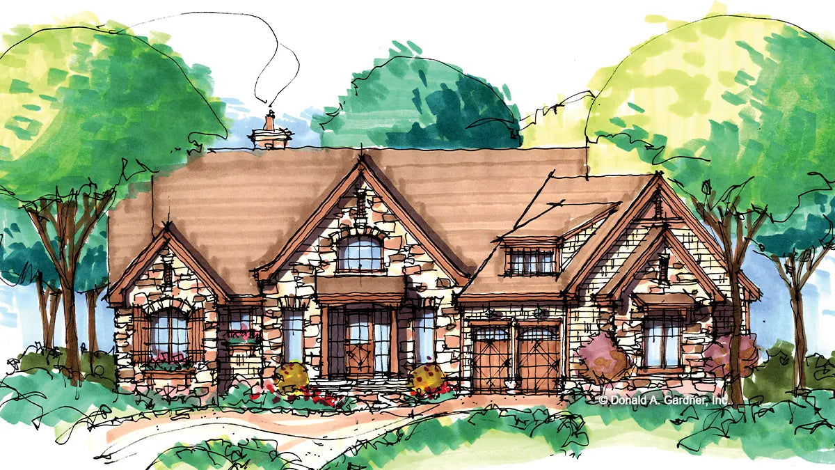 Front view illustration. The Dogwood Ridge plan 5005.