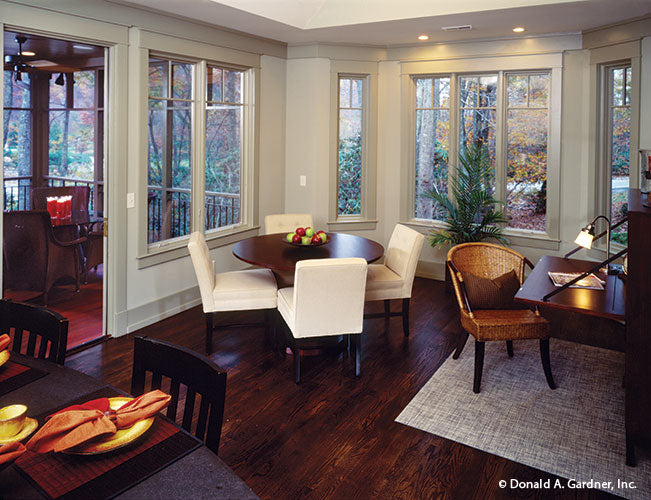 Writing desk and seating in the keeping room. The Dogwood Ridge plan 5005.