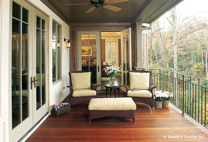 Covered rear porch with ceiling fan. The Dogwood Ridge plan 5005.