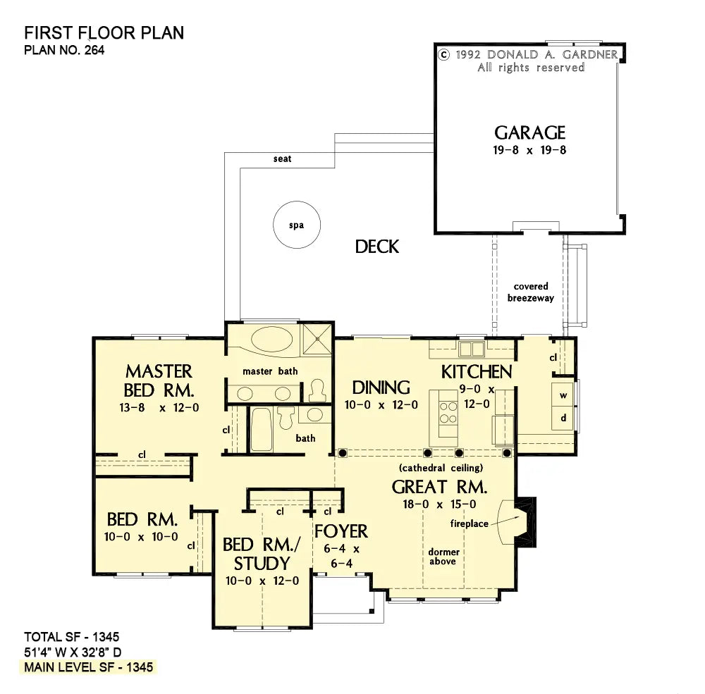 This is the first floor plan image for small house plan 264 The Dogwood