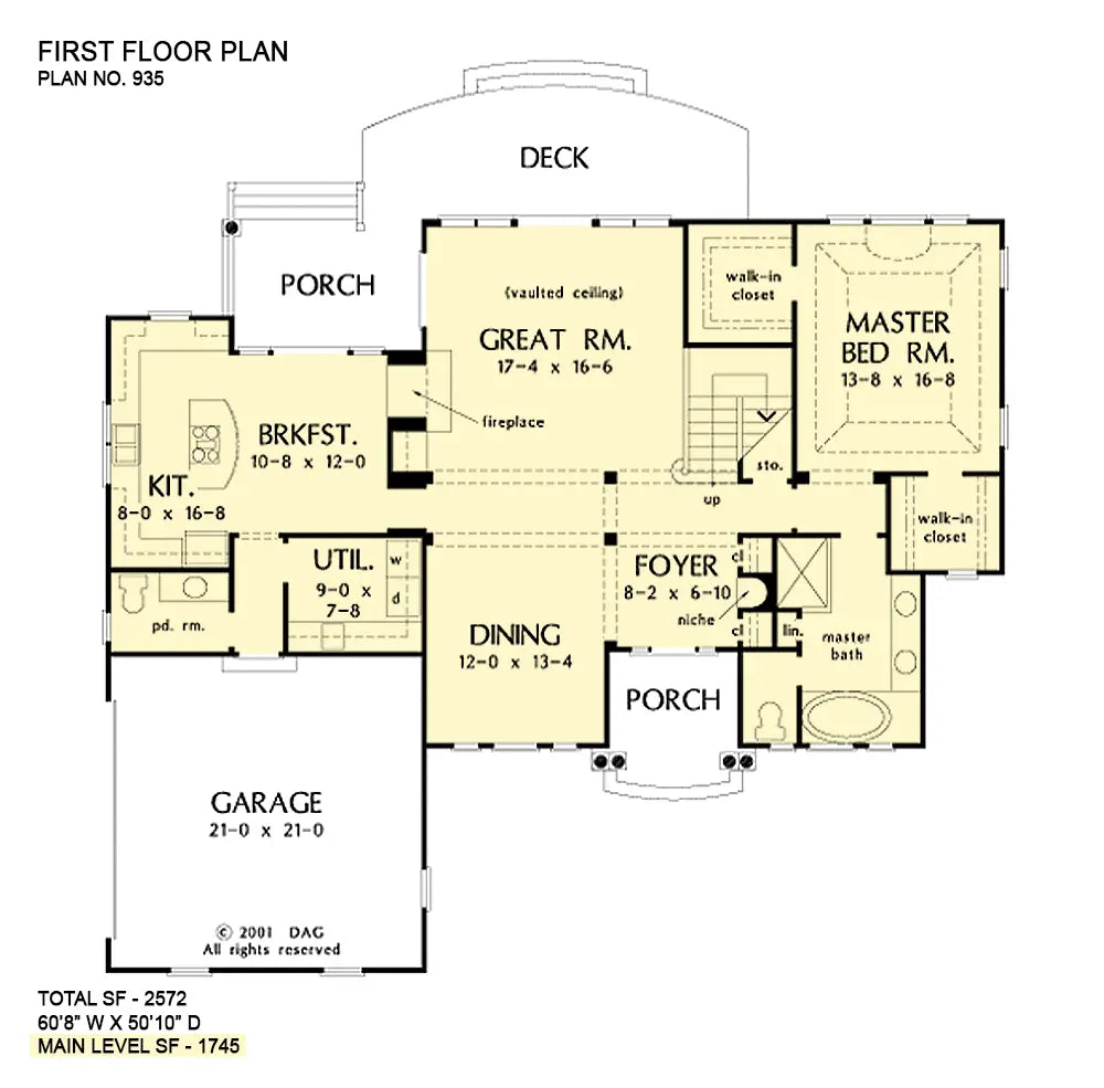 This is the first floor plan image for farmhouse plan 935 The Dorchester