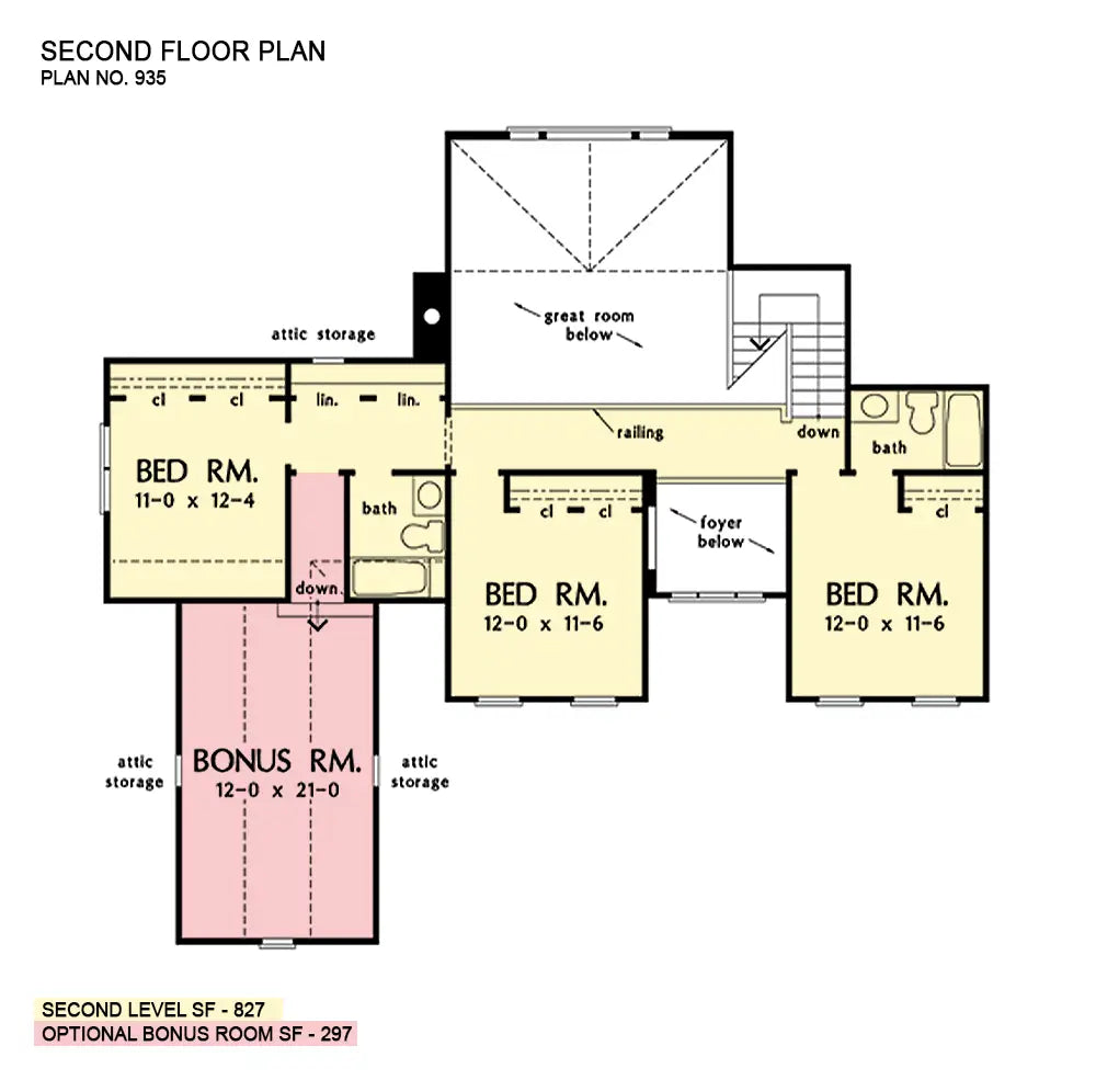 This is the second floor plan image for four bedroom house plan 935 The Dorchester