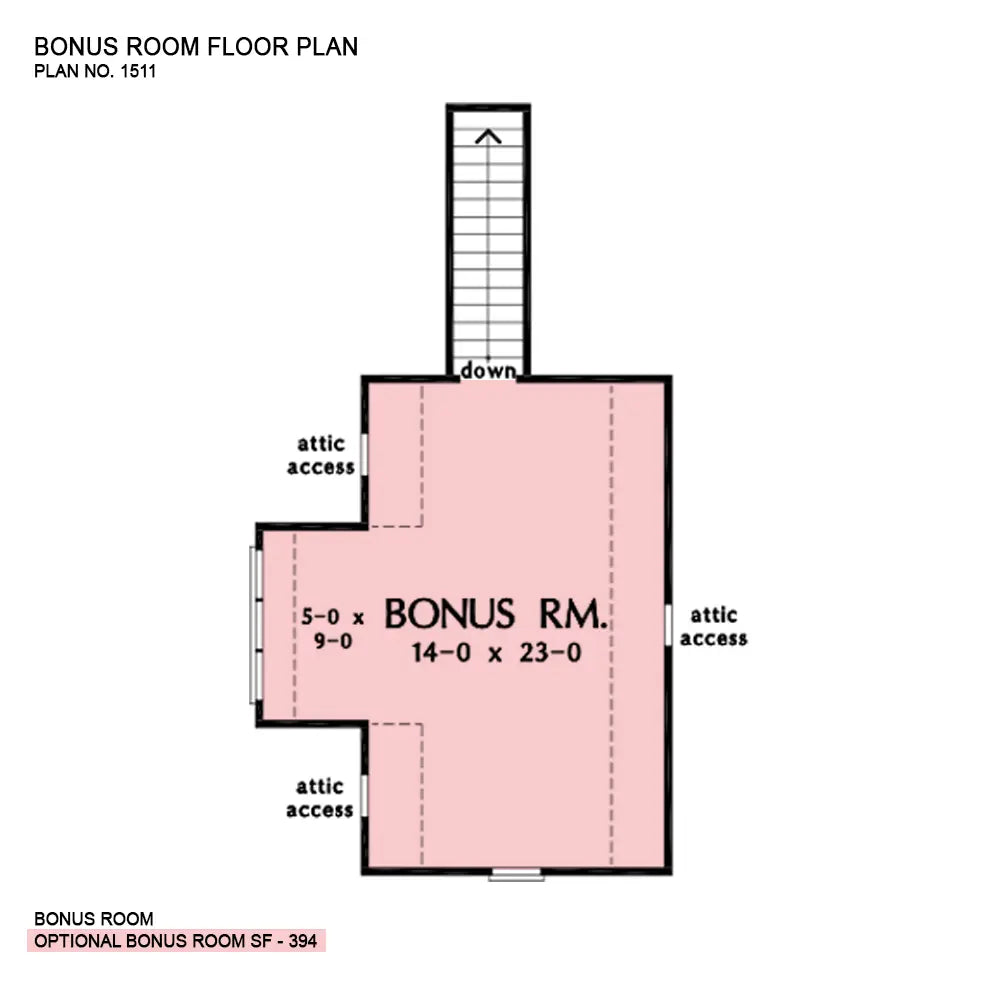 This is the bonus room floor plan image for three bedroom house plan 1511 The Dorien