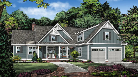 This is an illustration of the front of small house plan 1511 The Dorien