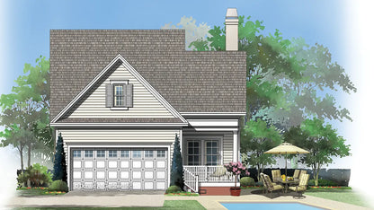 the rear features a 2 car rear-load garage and covered rear porch for relaxing