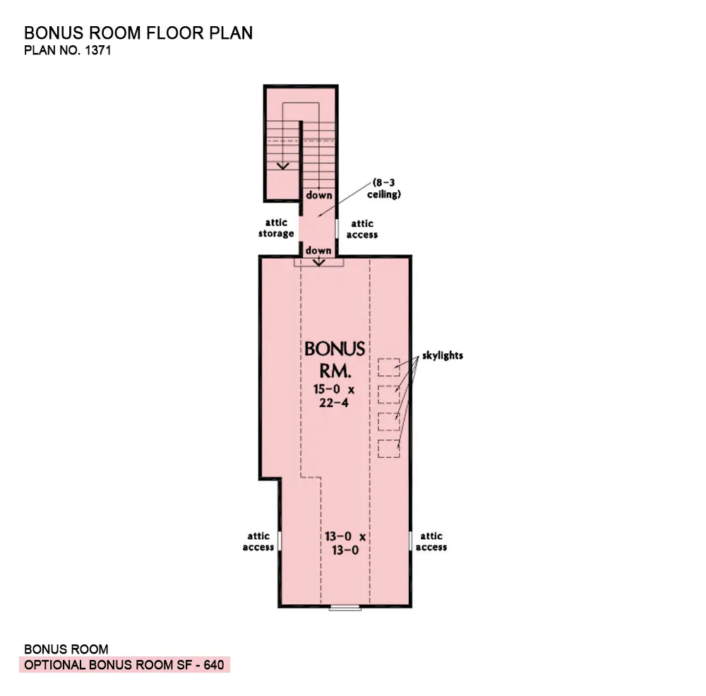 This is the bonus room floor plan image for house plan 1371 The Drake