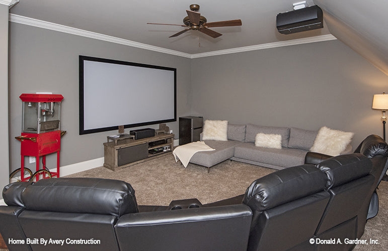 Projection screen and seating in the entertainment room. The Drayton Hall plan 1238.