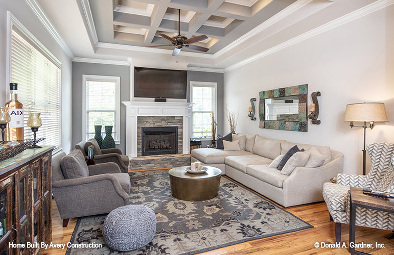 Coffered ceiling in the family room. The Drayton Hall plan 1238.