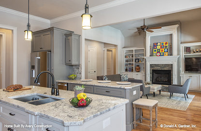 Kitchen island with a sink. The Drayton Hall plan 1238.