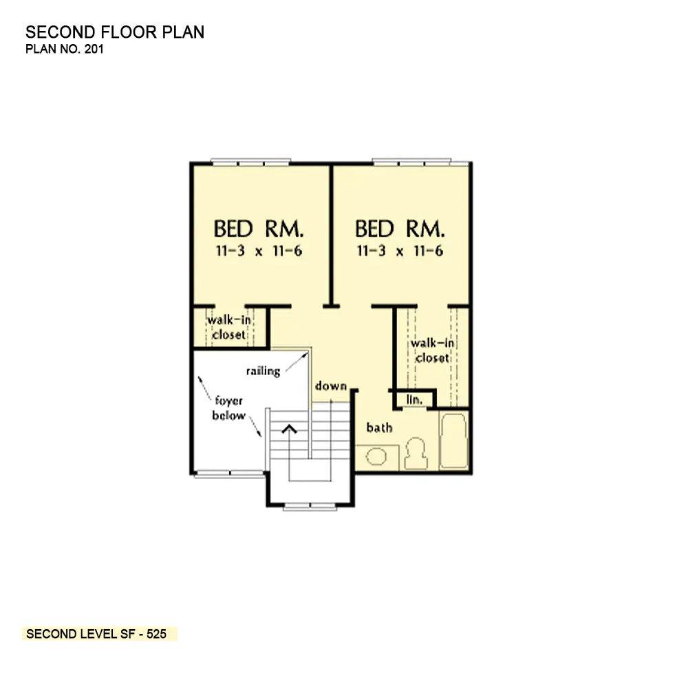 This is the second floor plan image for three bedroom house plan 201 The Dunkirk