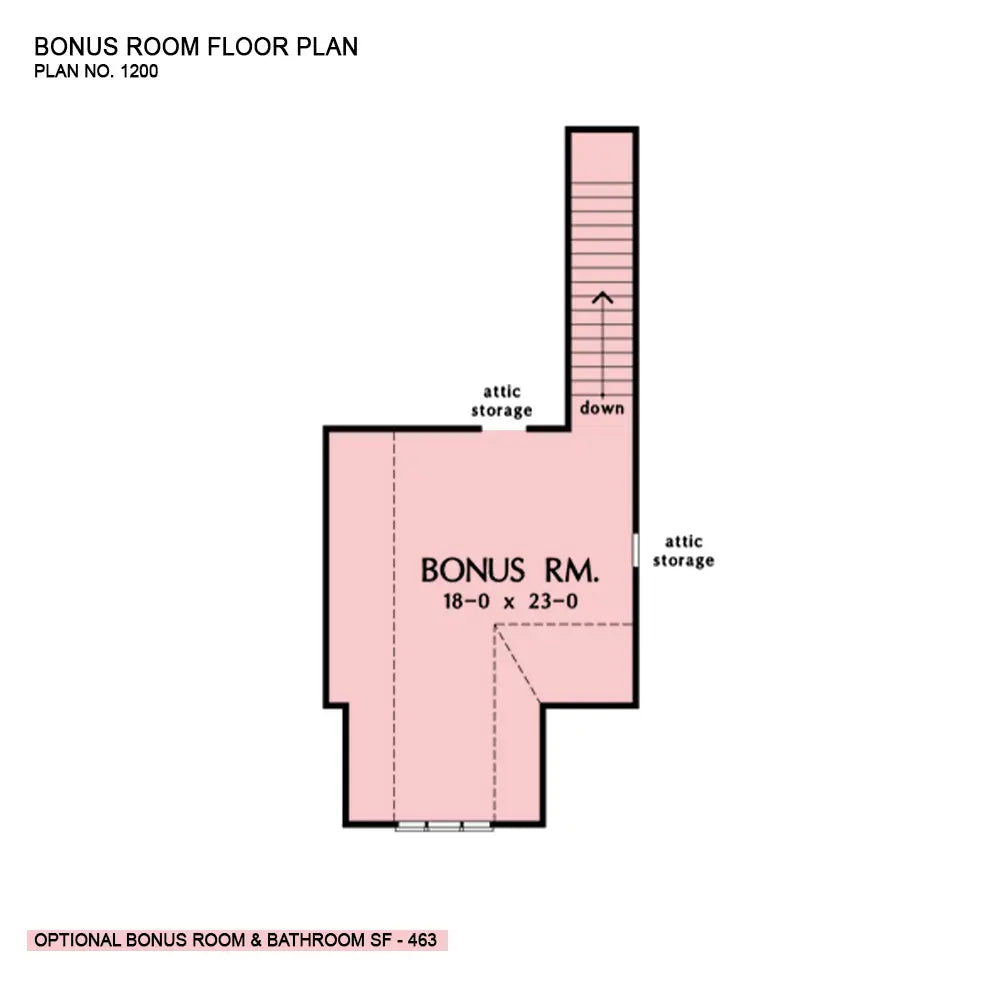 This is the bonus room floor plan image for one story house plan 1200 The Dupree