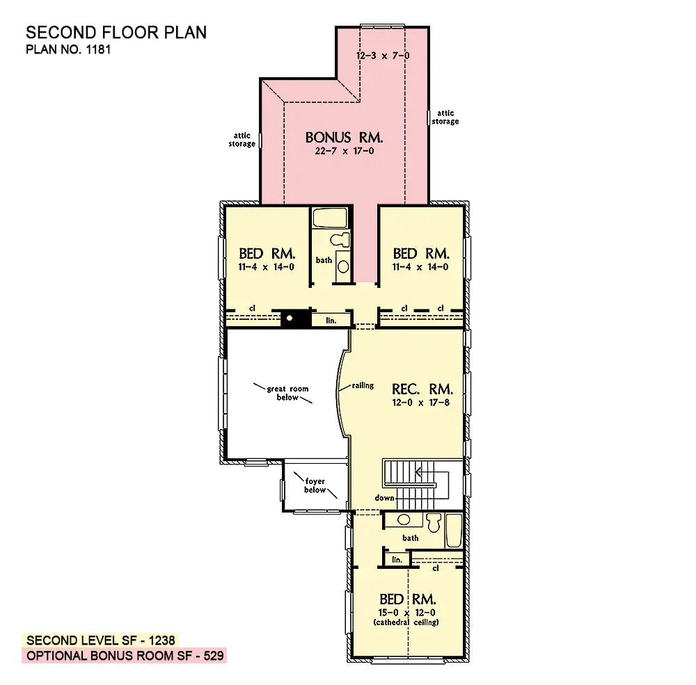 This is the second floor plan image for two story house plan 1181 The Durham