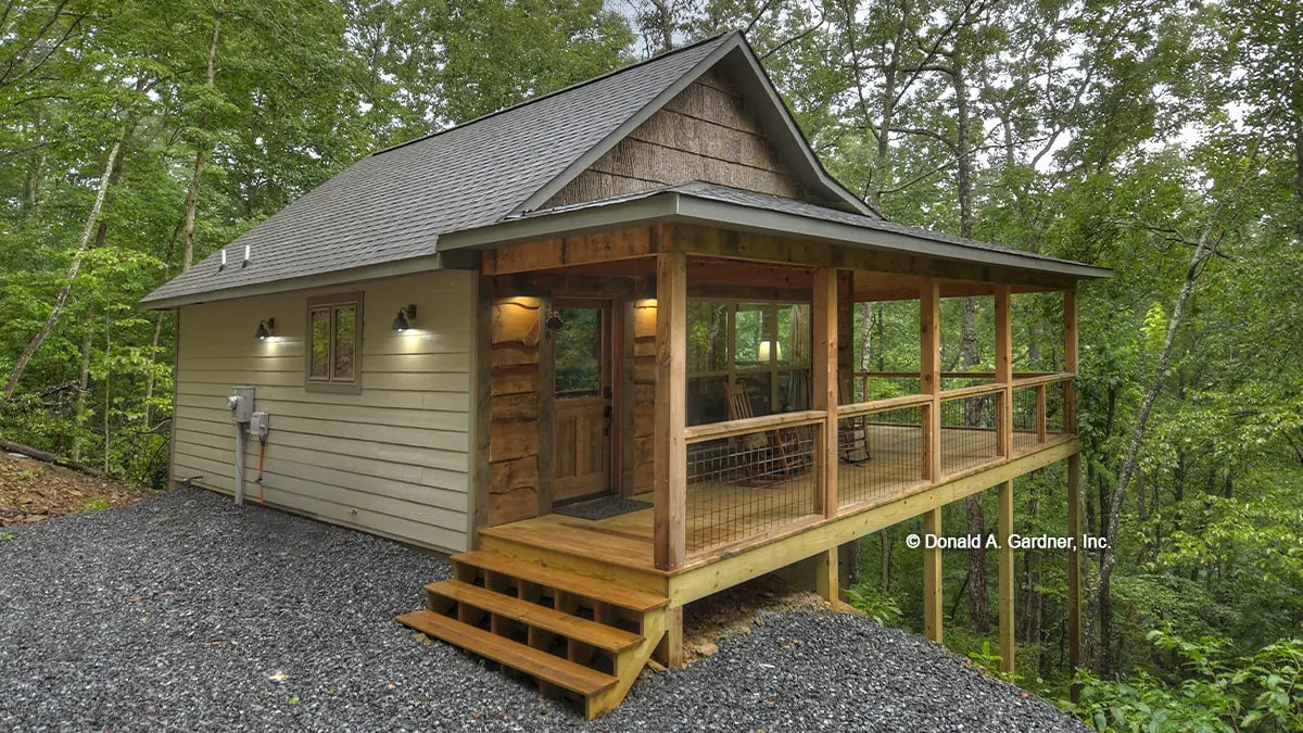 This is a photograph of the front of tiny house plan 1601 The Dwight as built by a customer