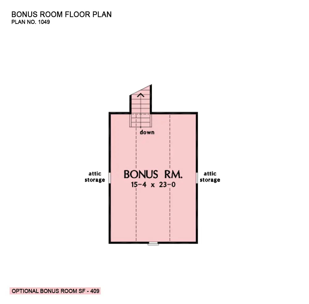 This is the bonus room floor plan image for traditional house plan 1049 The East Haven